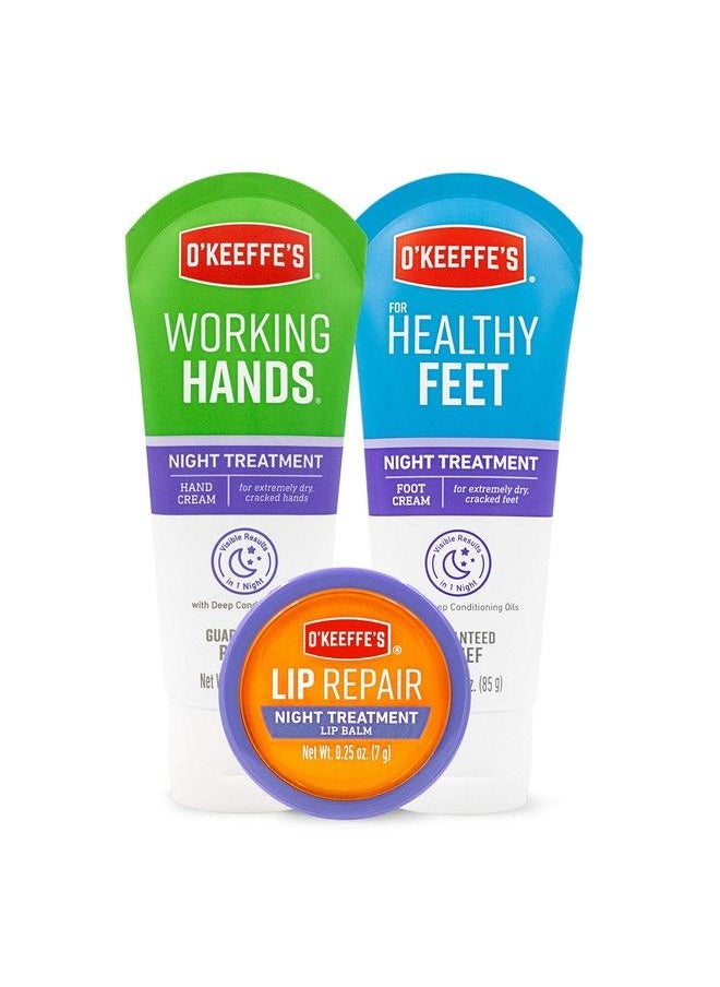 O'Keeffe's Night Treatment Combo Pack Including Working Hands Night Treatment Hand Cream Healthy Feet Night Treatment Foot Cream And Lip Repair Night Treatment Lip Balm  - Image 1