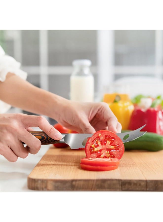 TUO Cheese Knife - Tomato Knife Fruit Knife 5.5" - Serrated Edge - German Steel Blade - Mutil-Use- Pakkawood Handle - Gift Box Included - Fiery Series - Image 4