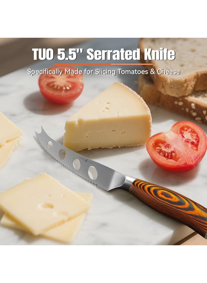 TUO Cheese Knife - Tomato Knife Fruit Knife 5.5" - Serrated Edge - German Steel Blade - Mutil-Use- Pakkawood Handle - Gift Box Included - Fiery Series - Image 2