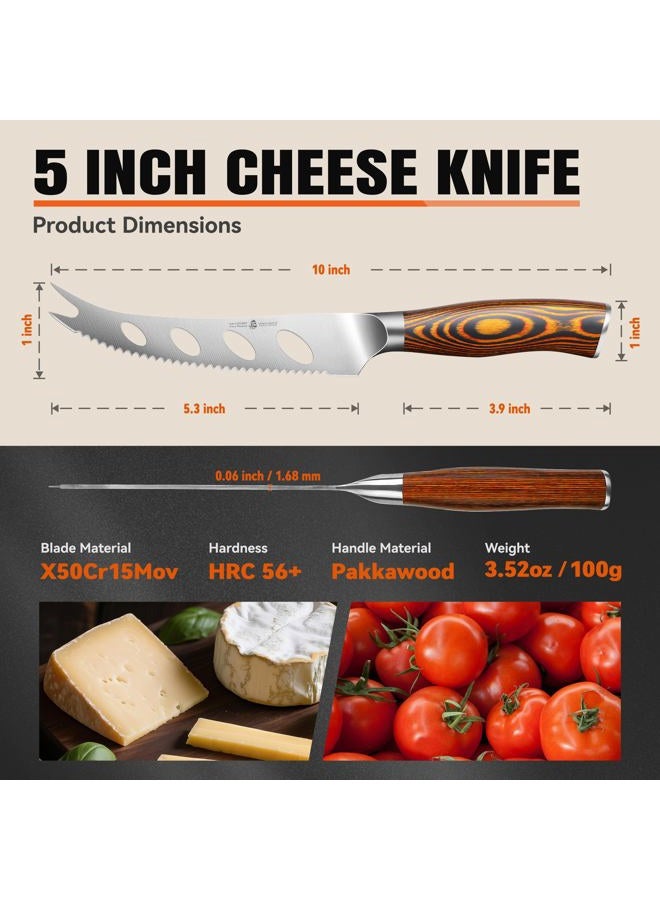 TUO Cheese Knife - Tomato Knife Fruit Knife 5.5" - Serrated Edge - German Steel Blade - Mutil-Use- Pakkawood Handle - Gift Box Included - Fiery Series - Image 3