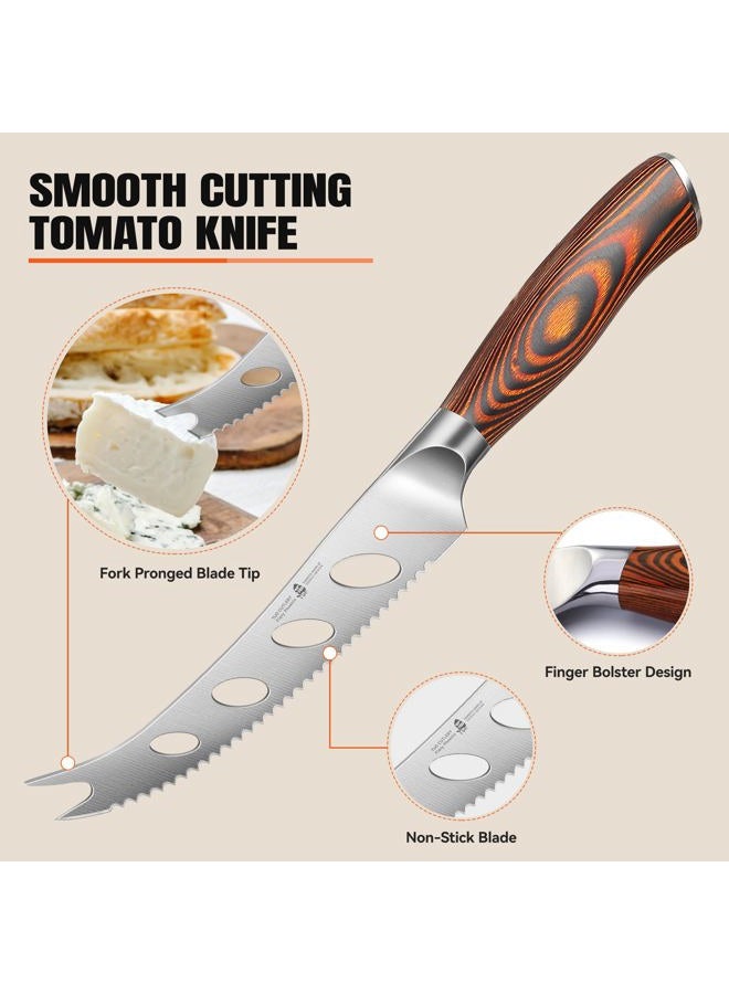 TUO Cheese Knife - Tomato Knife Fruit Knife 5.5" - Serrated Edge - German Steel Blade - Mutil-Use- Pakkawood Handle - Gift Box Included - Fiery Series - Image 5