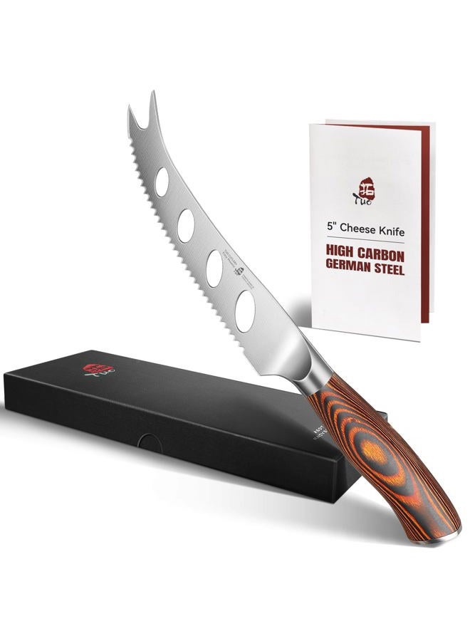 TUO Cheese Knife - Tomato Knife Fruit Knife 5.5" - Serrated Edge - German Steel Blade - Mutil-Use- Pakkawood Handle - Gift Box Included - Fiery Series - Image 1