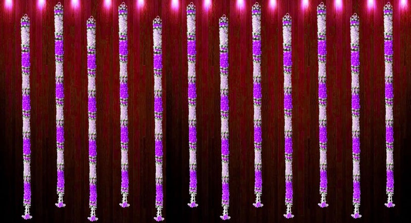 Tia Crafts Artificial White Gajra Jasmine & Colourful Flower Strings for Wedding Decorations, Event Decor Perfect for Diwali, Ganpati & Pooja/Temple/Mandir Decoration, 5ft (12, Purple - 5ft) - Image 2