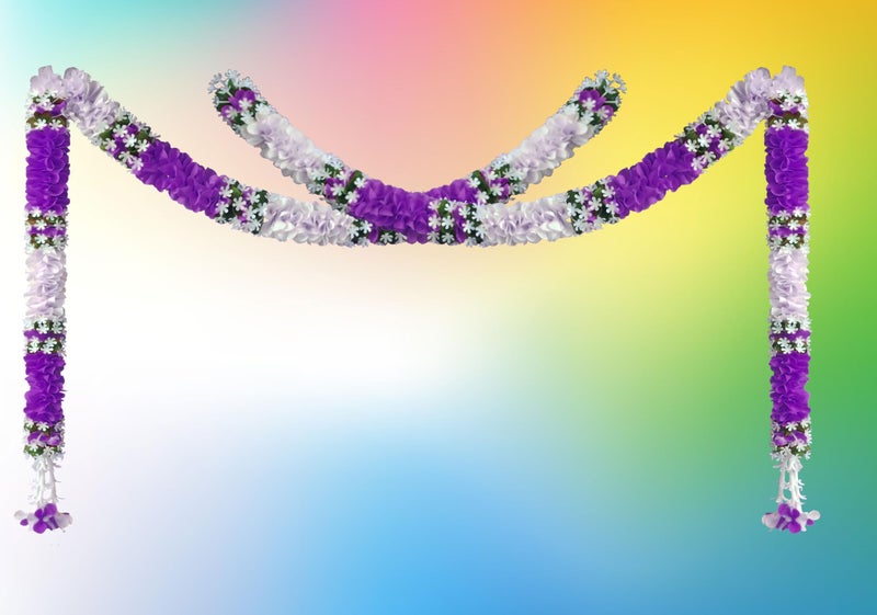 Tia Crafts Artificial White Gajra Jasmine & Colourful Flower Strings for Wedding Decorations, Event Decor Perfect for Diwali, Ganpati & Pooja/Temple/Mandir Decoration, 5ft (12, Purple - 5ft) - Image 4