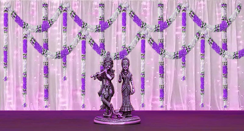 Tia Crafts Artificial White Gajra Jasmine & Colourful Flower Strings for Wedding Decorations, Event Decor Perfect for Diwali, Ganpati & Pooja/Temple/Mandir Decoration, 5ft (12, Purple - 5ft) - Image 3