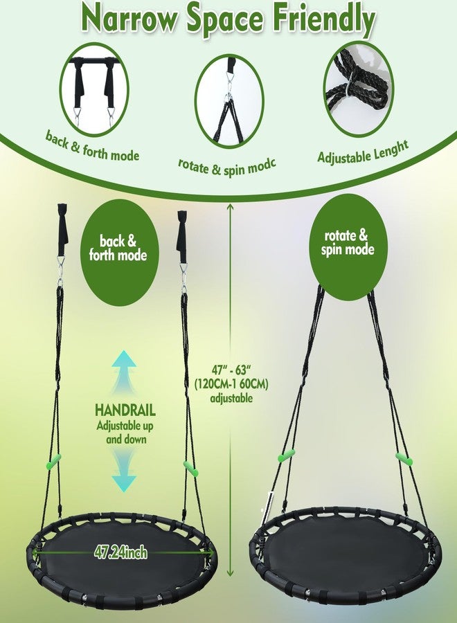 TBMLC 48 inch Diameter Saucer Swing - 1 Inch Diameter&1MM Thick Sturdy Steel Frame with Thick Foam Pipe Cover and Durable PP Mat - Perfect for Outdoor Fun and Relaxation (Black, 48 inch Diameter) - Image 2