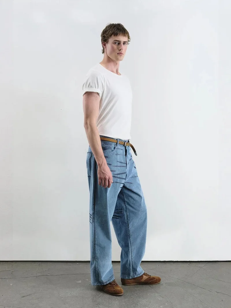Giesto Maya Blue GIESTO Abstract Wide Leg Denim Jeans for Men | Best Price UAE