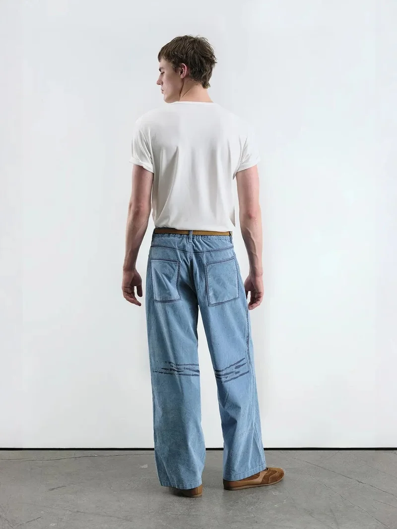 Giesto Maya Blue GIESTO Abstract Wide Leg Denim Jeans for Men | Best Price UAE