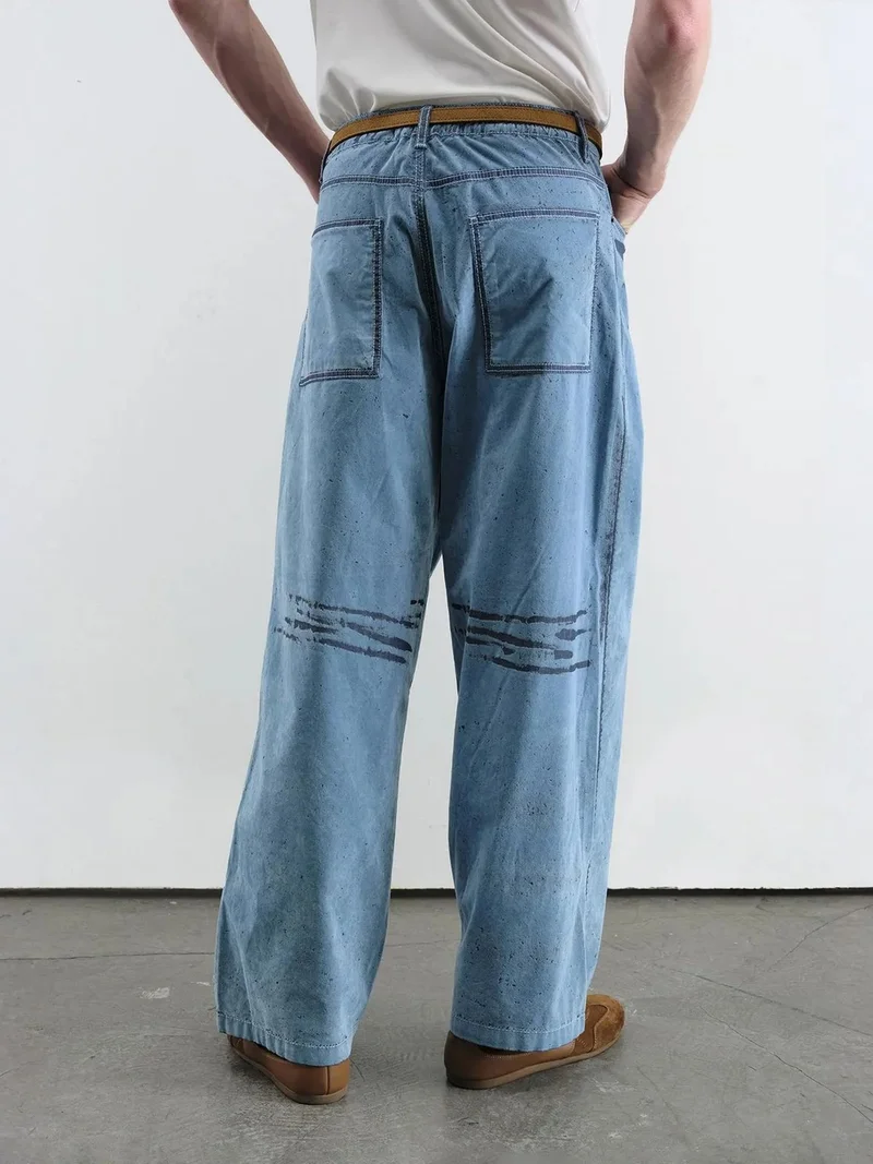 Giesto Maya Blue GIESTO Abstract Wide Leg Denim Jeans for Men | Best Price UAE