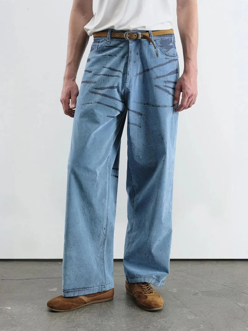 جيستو GIESTO Abstract Wide Leg Denim Jeans