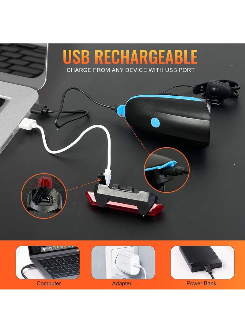 LIMOS Bike Lights, USB Rechargeable Bike Lights Set, Cycle Lights with 4 Modes, IP65 Waterproof Bicycle Lights, 1 Headlight and Taillight, Easy to Fit  - Image 2
