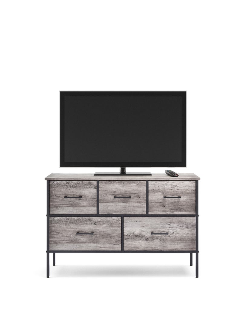 LINSY HOME LINSY - Dresser with 5 Drawers, Organizer of Drawers for Bedroom, Living Room, Nursery, And TV Stand, Sturdy Metal Frame, Easy Pull Handle, Weathered Grey Color, 97.5L, 29.7W, 62.5H cm  - Image 4