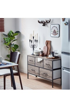 LINSY HOME LINSY - Dresser with 5 Drawers, Organizer of Drawers for Bedroom, Living Room, Nursery, And TV Stand, Sturdy Metal Frame, Easy Pull Handle, Weathered Grey Color, 97.5L, 29.7W, 62.5H cm  - Image 1