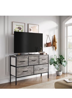 LINSY HOME LINSY - Dresser with 5 Drawers, Organizer of Drawers for Bedroom, Living Room, Nursery, And TV Stand, Sturdy Metal Frame, Easy Pull Handle, Weathered Grey Color, 97.5L, 29.7W, 62.5H cm  - Image 2