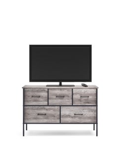 LINSY HOME LINSY - Dresser with 5 Drawers, Organizer of Drawers for Bedroom, Living Room, Nursery, And TV Stand, Sturdy Metal Frame, Easy Pull Handle, Weathered Grey Color, 97.5L, 29.7W, 62.5H cm  - Image 4
