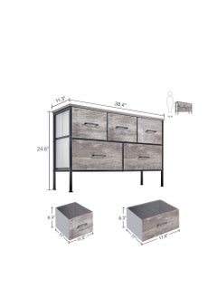 LINSY HOME LINSY - Dresser with 5 Drawers, Organizer of Drawers for Bedroom, Living Room, Nursery, And TV Stand, Sturdy Metal Frame, Easy Pull Handle, Weathered Grey Color, 97.5L, 29.7W, 62.5H cm  - Image 5