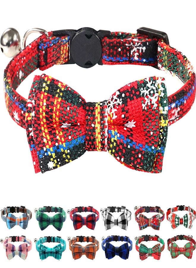 Joytale Upgraded Christmas Cat Collar with Bells, Breakaway Cat Collars with Bow Tie, 1 Pack Girl Boy Safety Plaid Kitten Collars, Christmas Red - Image 1