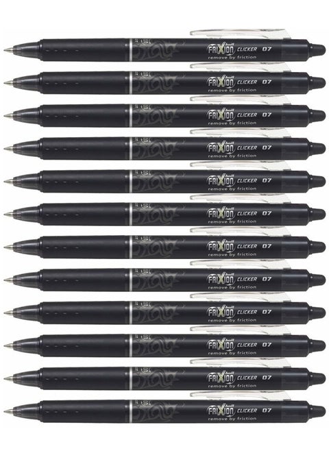 12-Piece Frixion Clicker Erasable Ball Pen 0.7mm Tip Black Ink