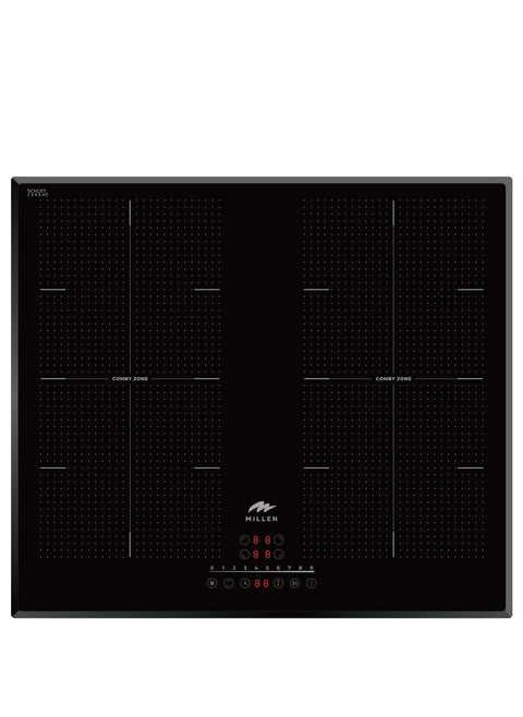 MILLEN Built in Induction hob, 60 cm Black Glass, 4 Heating Zones, 7000W, Combination zone, MIH 602 BL, 3 Year Warranty