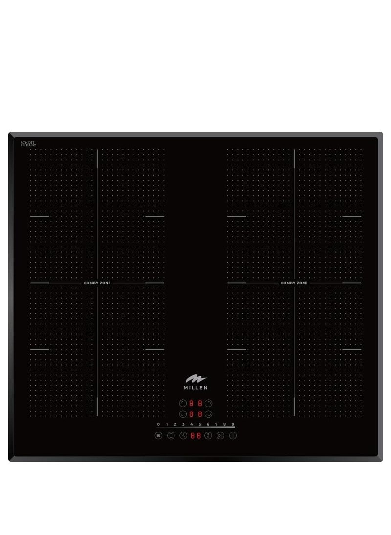 MILLEN Built in Induction hob, 60 cm Black Glass, 4 Heating Zones, 7000W, Combination zone, MIH 602 BL, 3 Year Warranty