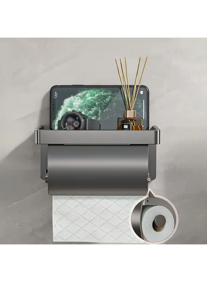 Wall Mounted Tissue Box Without Cover Black Easy Install No Drilling Modern Bathroom Organizer - Image 5