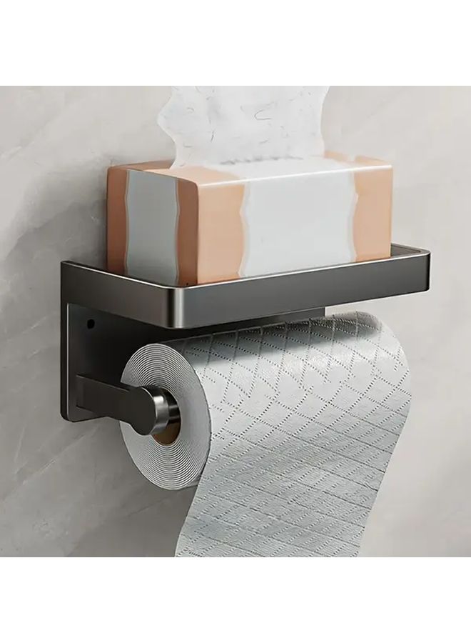 Wall Mounted Tissue Box Without Cover Black Easy Install No Drilling Modern Bathroom Organizer - Image 1