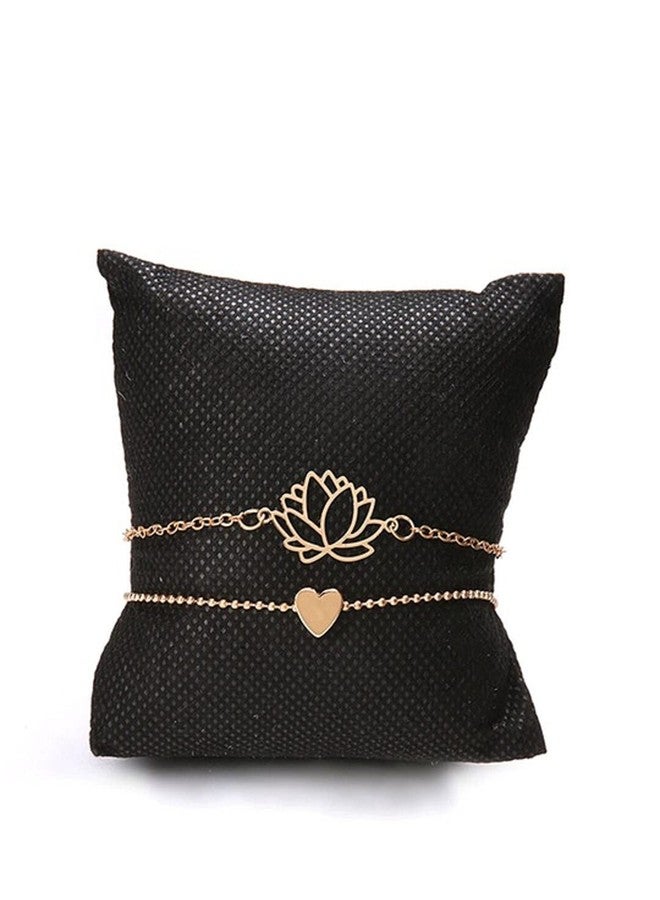 OOMPHelicious Jewellery Combo of 2 Gold Tone Lotus & Heart Anklet for Women & Girls - Image 5