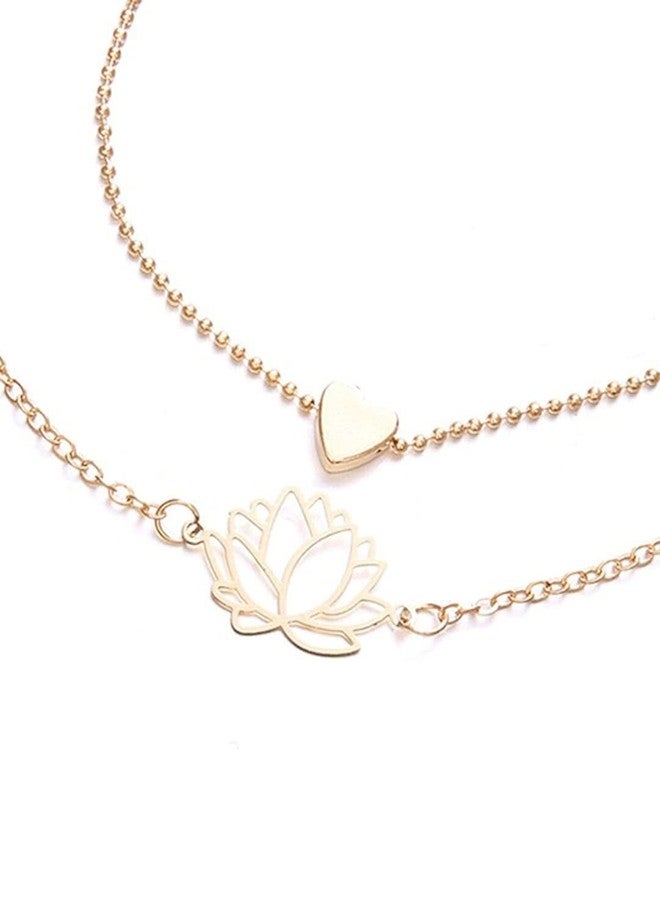 OOMPHelicious Jewellery Combo of 2 Gold Tone Lotus & Heart Anklet for Women & Girls - Image 1