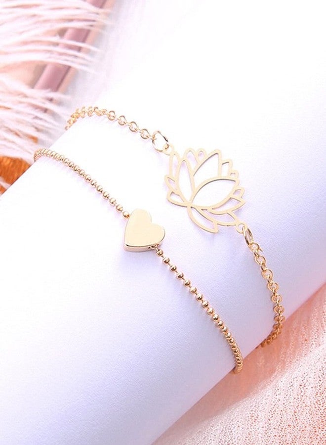 OOMPHelicious Jewellery Combo of 2 Gold Tone Lotus & Heart Anklet for Women & Girls - Image 4