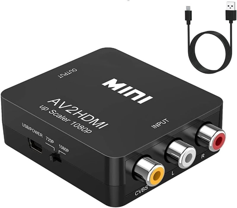 GANA AV to HDMI Adapter, 1080P Mini RCA Composite CVBS AV to HDMI Video Audio Converter Adapter Supporting PAL/NTSC with USB Charge Cable for PC Laptop Xbox PS4 PS3 TV STB VHS VCR Camera DVD (Black) - Image 1