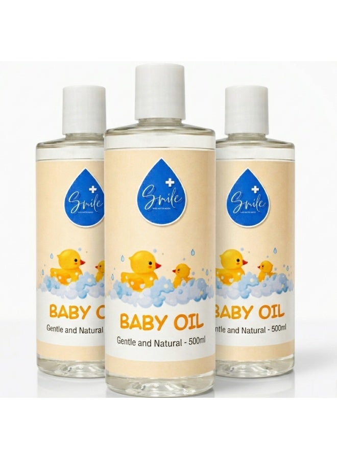 smileplus Baby Massage & Moisturizing Oil 500ml, Newborn Safe Baby Body & Hair Oil, Lightweight Non-Greasy Formula for Soft, Healthy Skin - Pack of 3 - Image 1