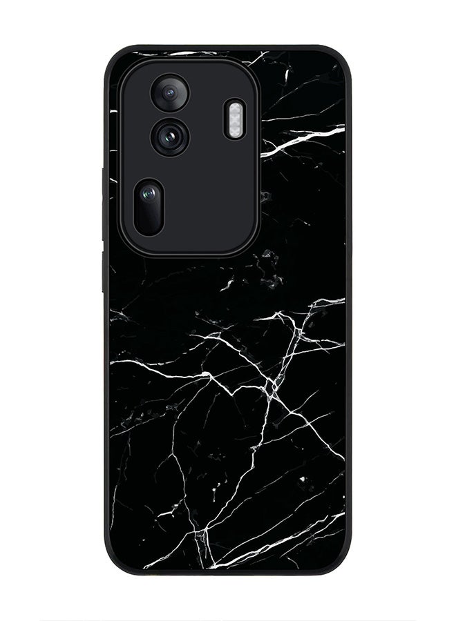 Stylizedd حافظة حواف سوداء متينة لهاتف أوبو رينو 11 برو، حافظة مرنة رقيقة من المطاط ضد السقوط - طباعة رخامية سوداء - Image 1