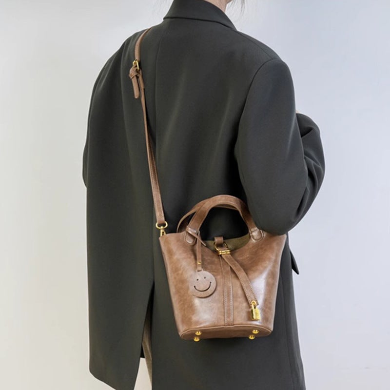 Retro Large Capacity Double Bucket Bag Women'S High-Quality Handbag Commuting Casual Shoulder Crossbody Bag - Image 5