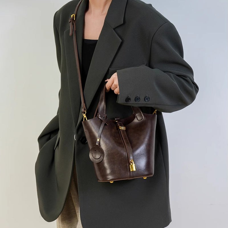 Retro Large Capacity Double Bucket Bag Women'S High-Quality Handbag Commuting Casual Shoulder Crossbody Bag - Image 3