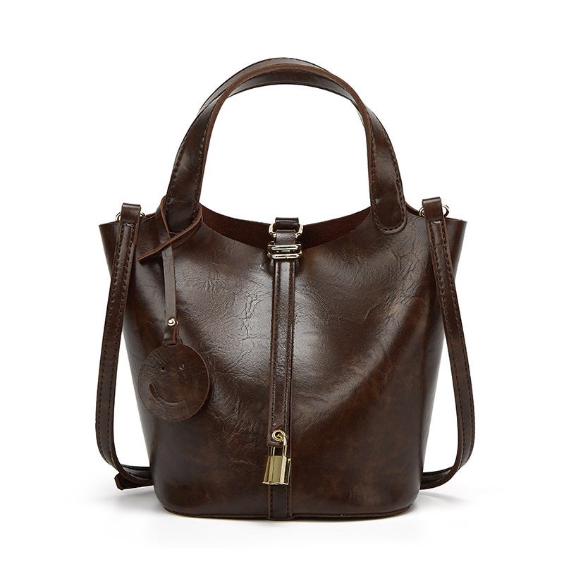 Retro Large Capacity Double Bucket Bag Women'S High-Quality Handbag Commuting Casual Shoulder Crossbody Bag - Image 1
