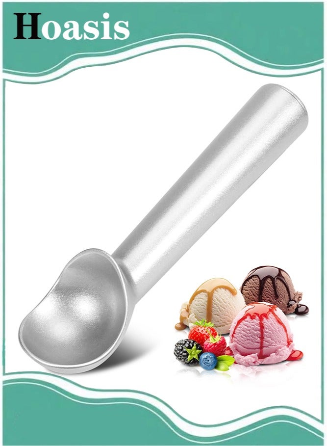 ح واحة ملعقة آيس كريم، 7 بوصات غير لاصقة ومضادة للتجمد من قطعة واحدة من الألومنيوم، تصميم متين عالي التحمل، سهل التنظيف، للجيلاتو وعجينة البسكويت والسوربيه واللوز (فضي) - Image 1