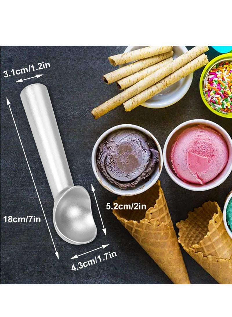 ح واحة ملعقة آيس كريم، 7 بوصات غير لاصقة ومضادة للتجمد من قطعة واحدة من الألومنيوم، تصميم متين عالي التحمل، سهل التنظيف، للجيلاتو وعجينة البسكويت والسوربيه واللوز (فضي) - Image 2