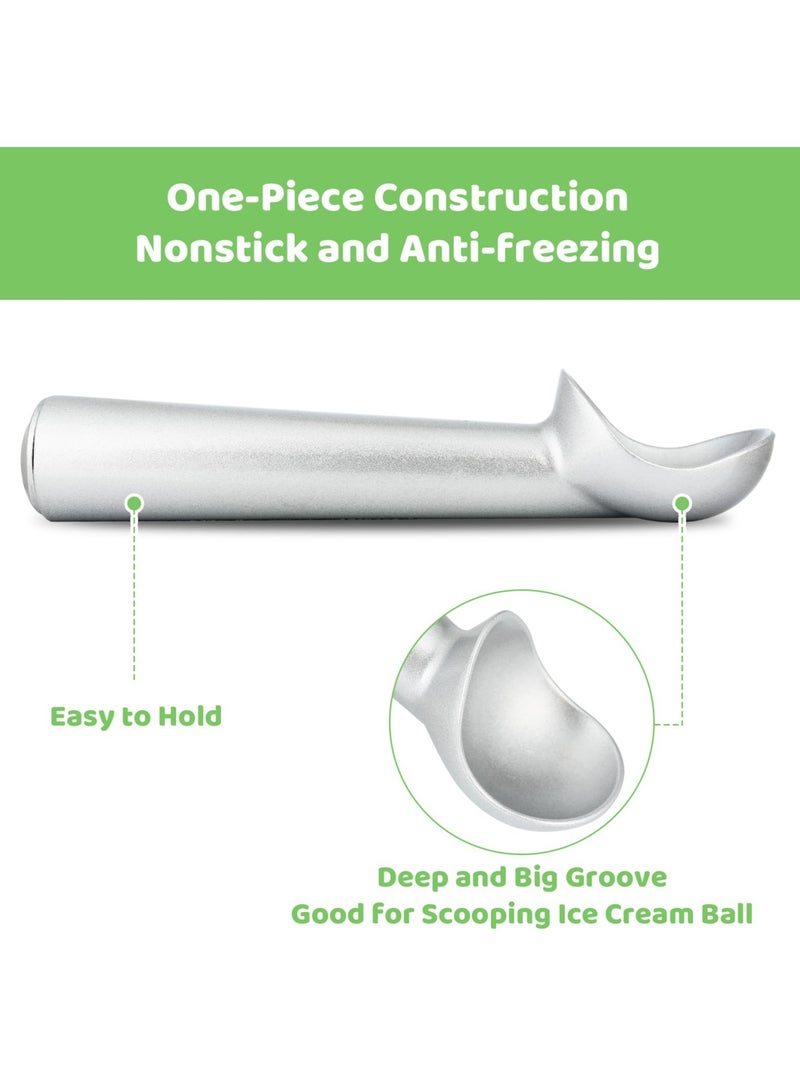 ح واحة ملعقة آيس كريم، 7 بوصات غير لاصقة ومضادة للتجمد من قطعة واحدة من الألومنيوم، تصميم متين عالي التحمل، سهل التنظيف، للجيلاتو وعجينة البسكويت والسوربيه واللوز (فضي) - Image 3
