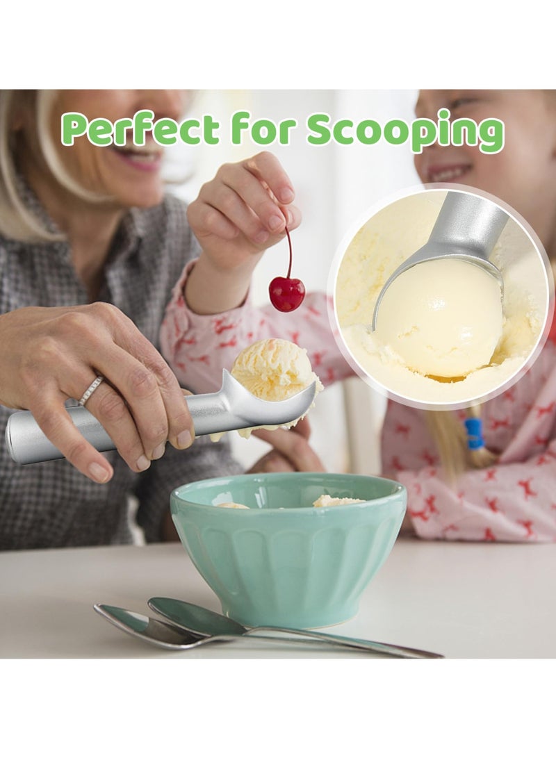 ح واحة ملعقة آيس كريم، 7 بوصات غير لاصقة ومضادة للتجمد من قطعة واحدة من الألومنيوم، تصميم متين عالي التحمل، سهل التنظيف، للجيلاتو وعجينة البسكويت والسوربيه واللوز (فضي) - Image 5