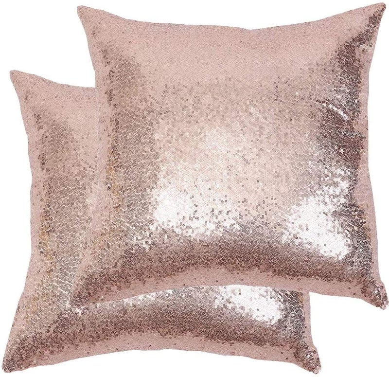 Poise3EHome 20x20inches Rose Gold Throw Pillow Covers Sequin Decorative Pillow Covers for Couch  Bed  Living Room  Christmas (Rose Gold  2PCS) - Image 1