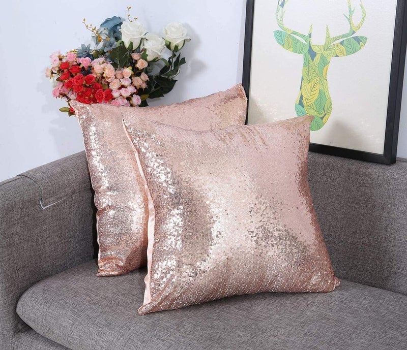 Poise3EHome 20x20inches Rose Gold Throw Pillow Covers Sequin Decorative Pillow Covers for Couch  Bed  Living Room  Christmas (Rose Gold  2PCS) - Image 5