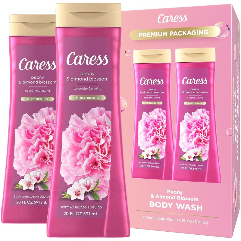 Caress Moisturizing Peony  Almond Blossom Body Wash for Fresh Smooth Skin Body Soap to Soothe  Unwind 20 Fl Oz Pack of 2