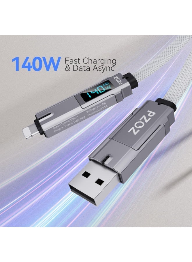 PZOZ USB C to Lightning Cable 1.5M, 140W 4 in 1 Multi Charging Cable, Type C Cable with LED Display, Fast Charging Cord for iPhone 16 15 Pro Max iPad MacBook Samsung and More - Image 2