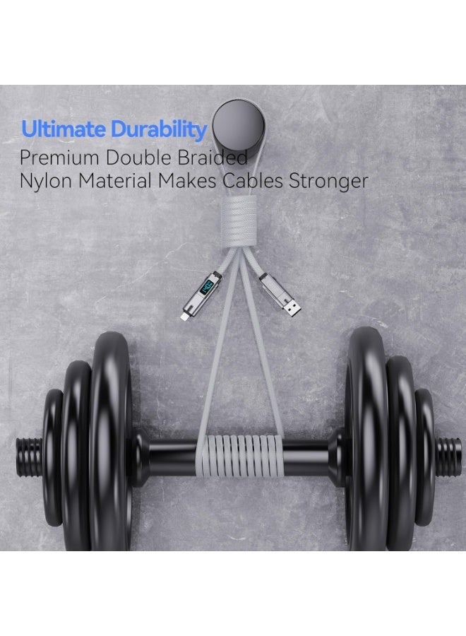 PZOZ USB C to Lightning Cable 1.5M, 140W 4 in 1 Multi Charging Cable, Type C Cable with LED Display, Fast Charging Cord for iPhone 16 15 Pro Max iPad MacBook Samsung and More - Image 3