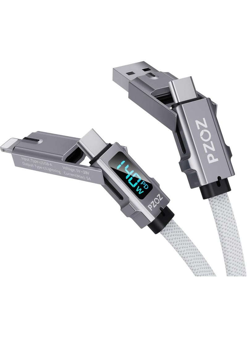 PZOZ USB C to Lightning Cable 1.5M, 140W 4 in 1 Multi Charging Cable, Type C Cable with LED Display, Fast Charging Cord for iPhone 16 15 Pro Max iPad MacBook Samsung and More - Image 1