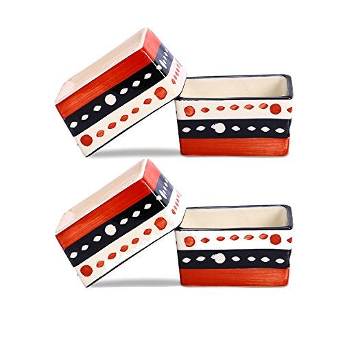 Caffeine Ceramic Handmade Red & Black Dotted Dip & Sauce (Set of 4, 40 ml) - Image 1
