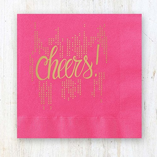 Canopy Street Bubbly Cheers Cocktail Napkins / 25 Hot Pink 3 Ply Paper Coined Beverage Napkins With Gold Foil/Folded 4 3/4" x 4 3/4" Magenta Napkins/Made In The USA - Image 4