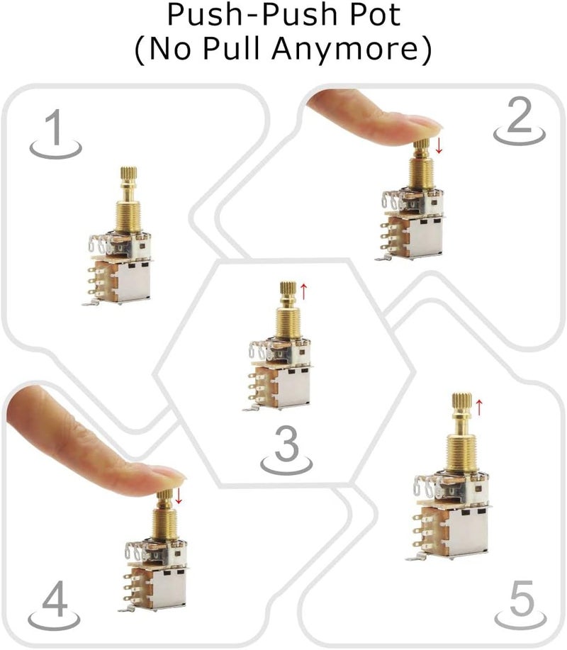 FLEOR 2pcs B250K Push Push Guitar Pots Linear Taper Potentiometers Long Copper Split Shaft - Image 4