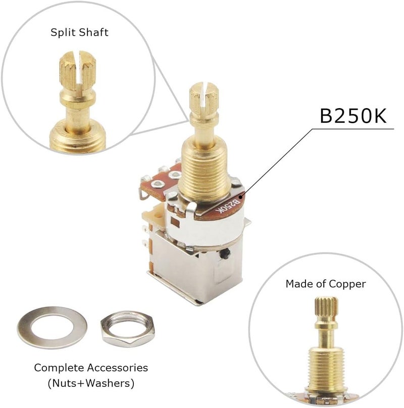 FLEOR 2pcs B250K Push Push Guitar Pots Linear Taper Potentiometers Long Copper Split Shaft - Image 3