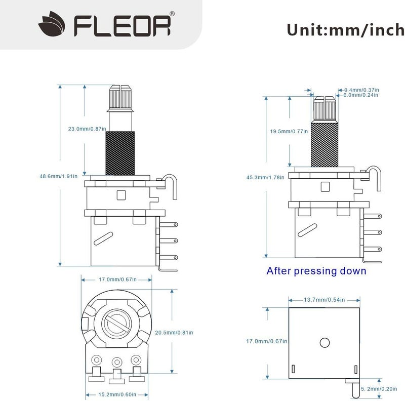 FLEOR 2pcs B250K Push Push Guitar Pots Linear Taper Potentiometers Long Copper Split Shaft - Image 2